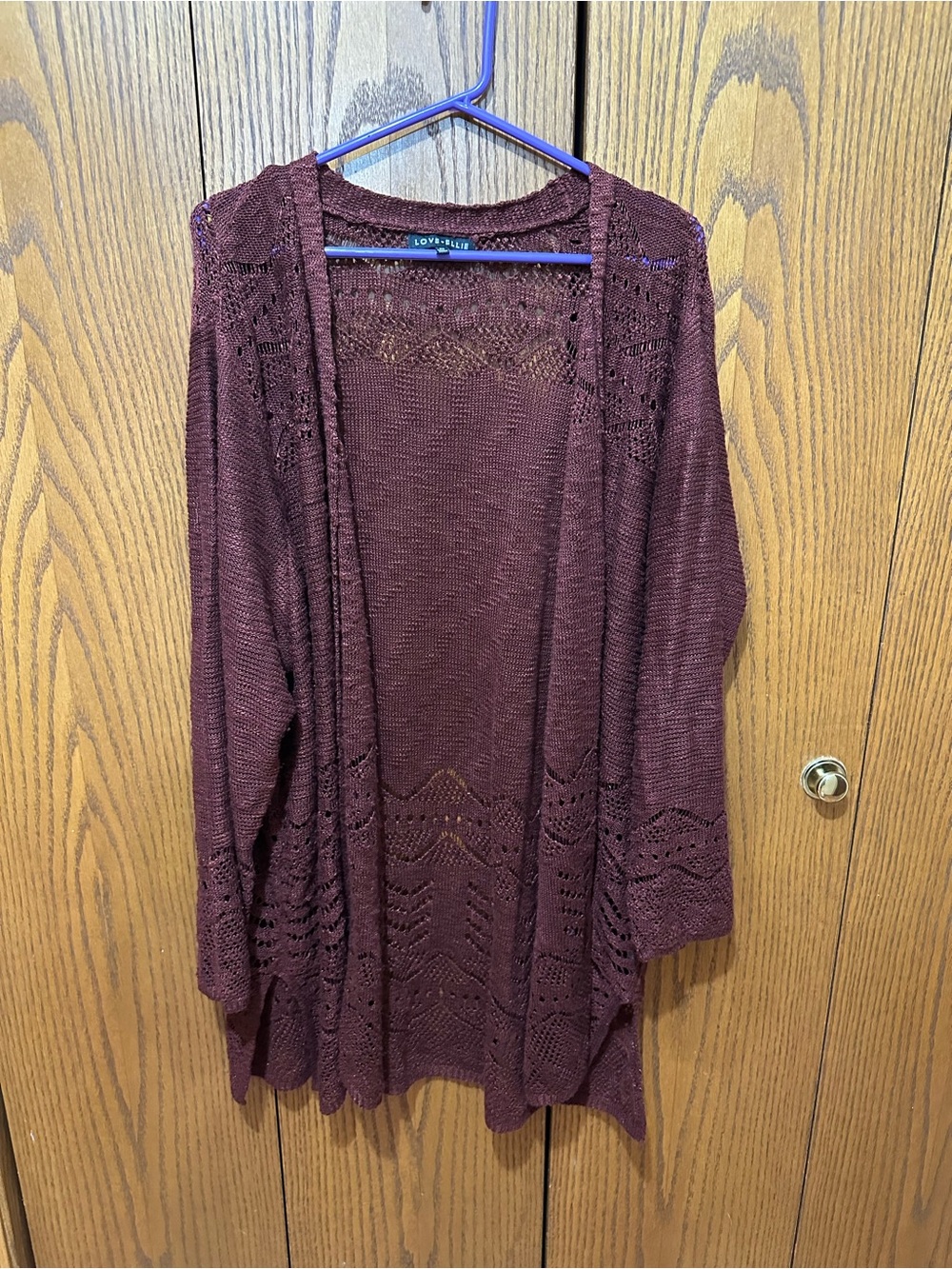 Love Ellie Women's Open Front Burgundy Crochet Cardigan Sweater